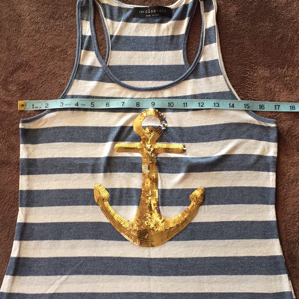 Adorable Racer back tee with gold sequin anchor